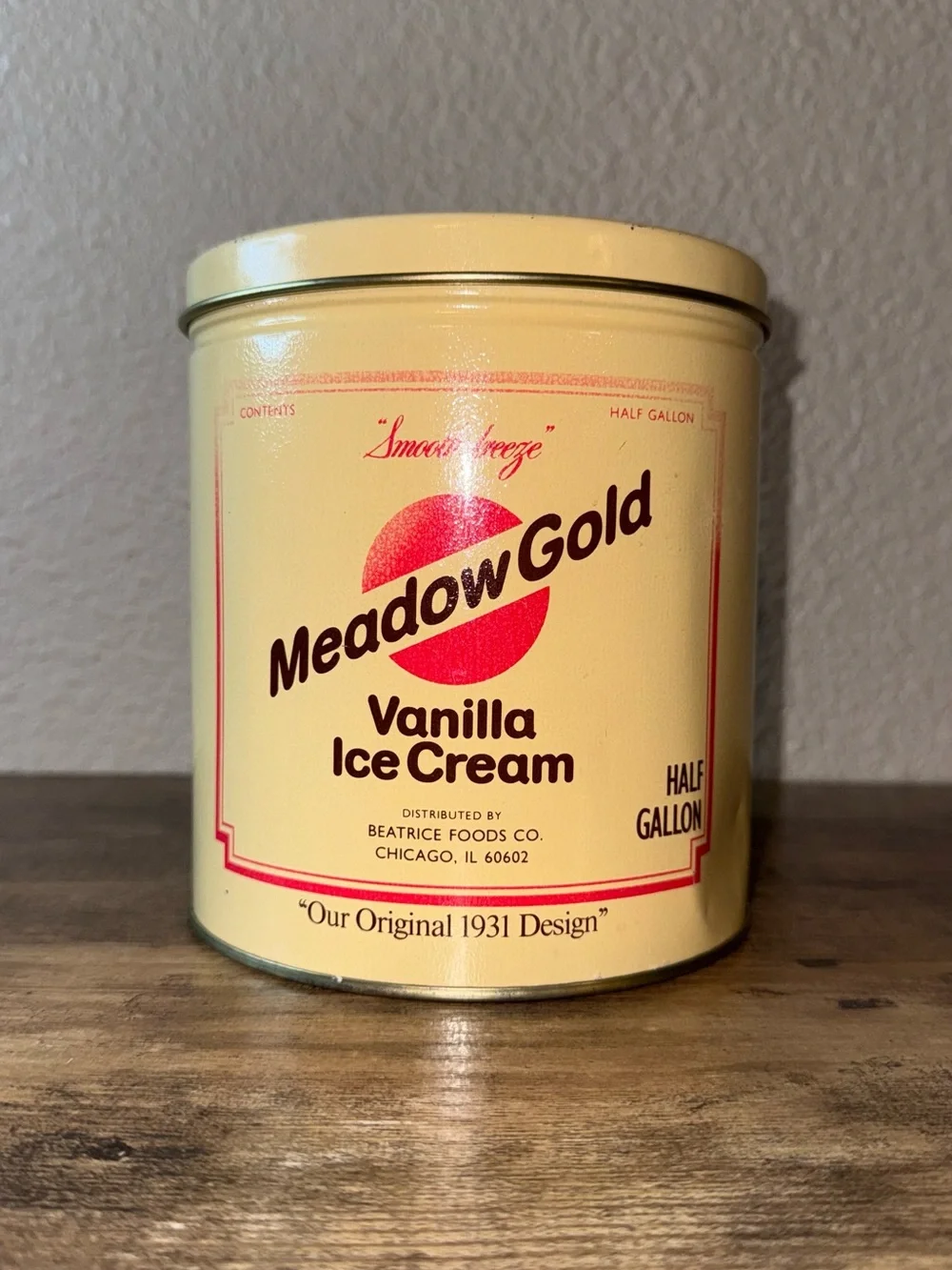 Meadow Gold Vanilla Ice Cream Tin Canister with Lid | 1931 Design